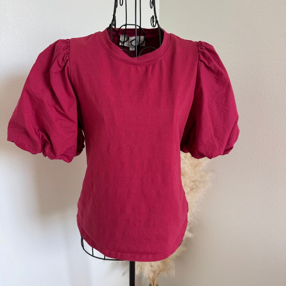 Love The Label Red Puff Statement Sleeve Tee -Small